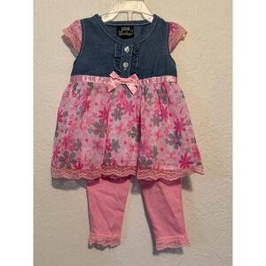 DDG Darlings Baby Girls 18M Denim Floral Dress and Pink Leggings Outfit Set